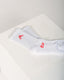 White socks with red logos on a white background