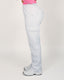 Grey cargo pants worn by a person on a white background